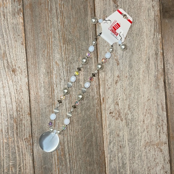 NWT Charming Charlie necklace & earring set white/pearl/crystal beads - Picture 1 of 13